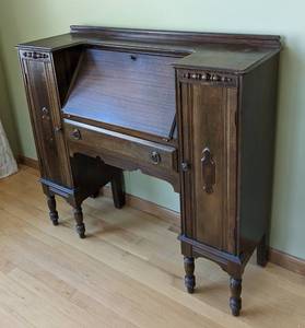 lot 10 image: Vintage Drop Front Wood Secretary by North-Western Cabinet Co.