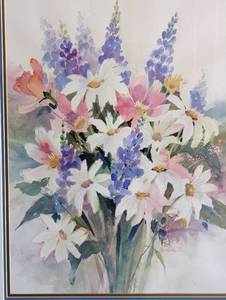 lot 35 image: Framed Floral Watercolor by Pat Beaubien