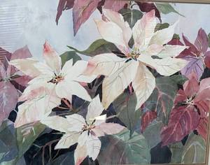lot 45 image: Framed Poinsettia Watercolor Painting by Pat Beaubien