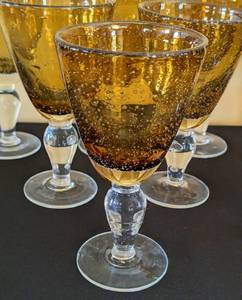 lot 252 image: Amber Blown Glass Wine Glass Set