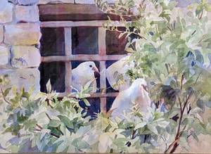 lot 260 image: Framed Pretty Bird Watercolor Painting by Pat Beaubien