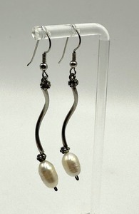 lot 144 image: Pair of Balaam Sterling and Pearl Dangle Earrings