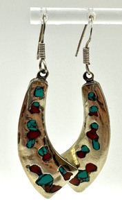 lot 140 image: Sterling Earrings with Coral and Turquoise Accents