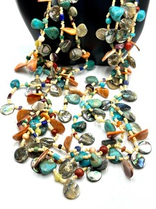 lot 135 image: Colorful Triple Strand Beaded Necklace with Turquoise