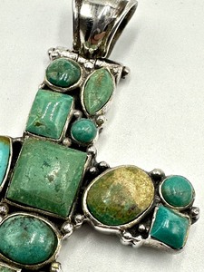 lot 126 image: Sterling Silver and Turquoise Cross Pendant