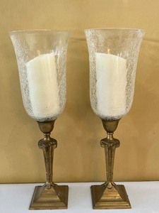 lot 165 image: Pair of Decorative Candle Holders with Crackle Glass