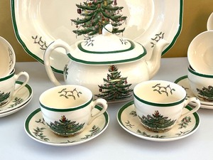 lot 171 image: Spode Christmas Tree Platter, Teapots, Cups and Saucers and Candle Stick Holder