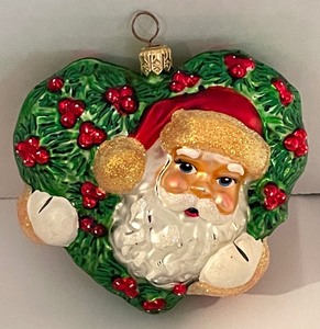 lot 305 image: Three Ornaments by Christopher Radko including Christopher Radko Heart Shaped Santa Ornament