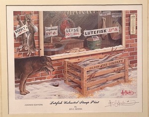 lot 307 image: Signed Edition Lutefisk Unlimited Stamp Print by Les C. Kouba