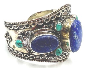 lot 5A image: Stunning Silver, Turquoise and Lapis Cuff Bracelet