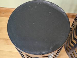 lot 287 image: Painted Metal Patio Accent Table Set