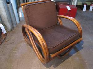 Low seated wood frame chair with cu...