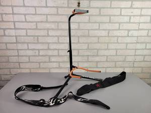 lot 535 image: KMC Music ULTRA Guitar Stand, LEVYS Guitar Strap and Rock Steady Guitar Strap