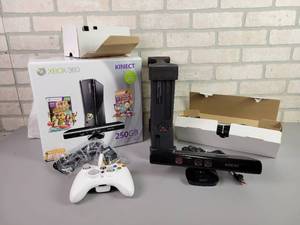 lot 513 image: XBOX 360 250GB w  KINECT Sensor, Cables and Controller