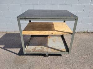 lot 571 image: Steel Rolling Shop Cart  Table - Approx. 36 x 28 x 34 Tall - NO SHIPPING