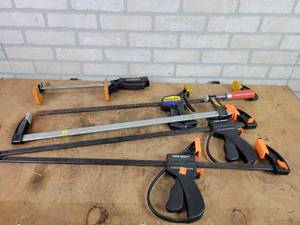 lot 646 image: (5) Assorted Bar Clamps - (1) Jorgenson 10, (2) Tool Shop 24, (1) Menards 24 and (1) Quick-Grip 24