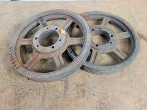 lot 654 image: (2) Cast Iron 3-Belt Pulleys - 10.5 Diameter x 1.5 Wide - Center is 2.75