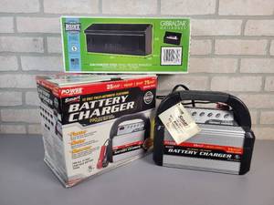 lot 676 image: Power On Board 12V Smart Battery Charger w Original Box  NEW IN BOX Wall Mount Steel Mailbox