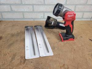 lot 687 image: Milwaukee M18 LED Light, NAPA Pneumatic Cut-off Tool and (2) NEW 8 Round Files