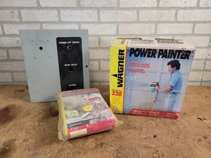 lot 716 image: WAGNER Model 220 Power Painter, XL Rain  Painting Suit and Electrical Box - NO SHIPPING