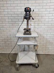 lot 506 image: Tradesman 8 5-Speed Benchtop Drill Press on Rolling Cart - Tested and Works - NO SHIPPING