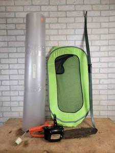 lot 726 image: Remington Electric Chainsaw (Tested and Works), Chair Roller Pad (44 x 53), Pop-Up Pet Kennel and Recurve Bow - NO SHIPPING