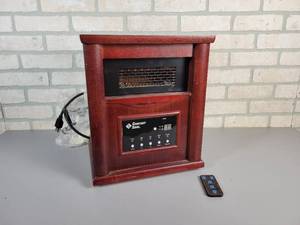 lot 738 image: Comfort Zone 1,500W Infrared Quartz Wood Cabinet Heater - Model No. CZ2020C - Tested and Works, Includes remote