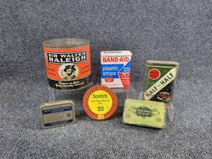 lot 182 image: Lot of Vintage Tins and Containers - Tobacco Companies, 3M, Sucrets
