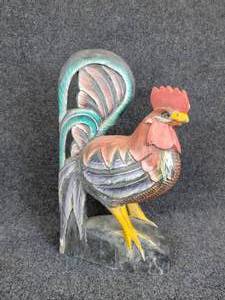 lot 212 image: Hand Carved Indonesian Wood Rooster