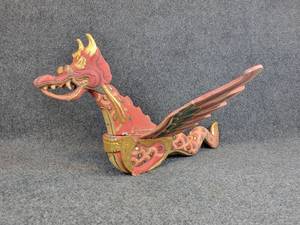 lot 245 image: Hand Carved Indonesian Wood Hanging Dragon - Approx. 28 Long