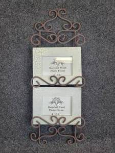 lot 252 image: Iron Photo Frame Holder with Pair of Recycled Wood Photo Frames