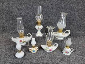 lot 259 image: Lot of (7) Porcelain & Glass Finger Lamps and Lanterns