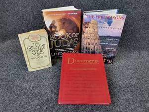 lot 272 image: Lot of (4) Books - Book of Judas by Linda Stasi, The Freemasons by Jasper Ridley, The Greatest Salesman in the World by OG Mandino, and Documents that Changed the World Compiled by Hachette PublishingOctopus Publishing Group