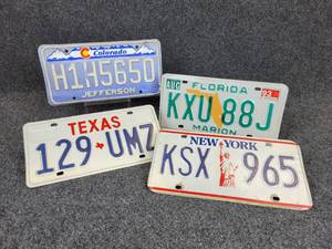 lot 280 image: Lot of (4) Vintage License Plates - Colorado, Florida, Texas, and New York