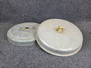 lot 283 image: Pair of Large, Flat Galvanized Oil Burners - One with BADGER Mfg. Mark - 16 Diameter