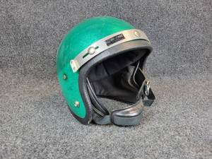 lot 284 image: Vintage 1960s Green Metal Flake Helmet with Chin Strap - LSI-4150