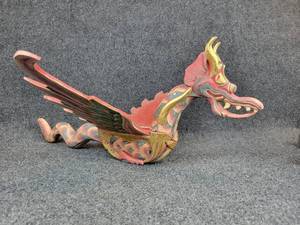 lot 289 image: Hand Carved Indonesian Wood Hanging Dragon - Approx. 28 Long
