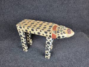 lot 291 image: Small Hand Carved Indonesian Wood Jaguar Stool