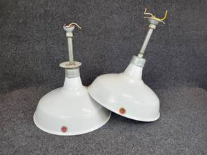 lot 304 image: Pair of Vintage Appleton Electric Products Industrial White Porcelain Light Fixtures