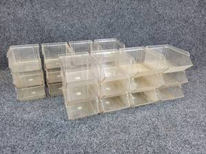 lot 312 image: Lot of 24 Clear Plastic Organizing Bins - Made at the Mankato Technical Institute Tool & Die Machine Shop
