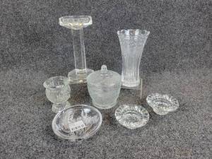 lot 317 image: Lot of Crystal and Glass Candle Holders, Vases, and Candy Dishes