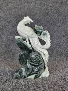 lot 323 image: Beautiful Carved Dushan Jade Phoenix Sculpture with Foliage