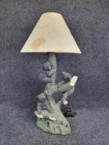 lot 325 image: Resin Black Bear Cub Lamp with Shade - NO SHIPPING