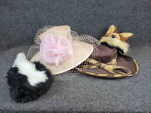 lot 356 image: Lot of (4) Hats - Synthetic Skunk, Faux Fox Face, and Two Classy Ladies Hats