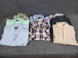 lot 374 image: Lot of Mens Button-Up Shirts - Ralph Lauren (Polo, Chaps, Sport, Lauren), Wrangler, and ELY Cattleman, Sizes L - 3XL