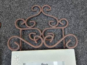 lot 340 image: Pair of Iron Photo Frame Holders, Each With Pair of 4 x 6 Recycled Wood Photo Frames (photos from 292)