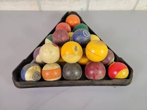 lot 20 image: Lot of Antique Pool Balls and Rack