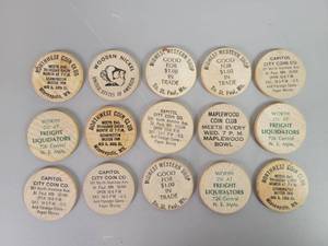 lot 32 image: (15) Vintage Wood Nickels - Minneapolis and St. Paul, MN