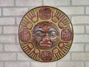 lot 35 image: Hand Carved South Pacific Wall Sculpture - BTD Carved in the Back - Approx. 15 Diameter
