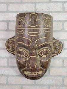 lot 36 image: Hand Carved South Pacific Mask - RJ Carved in the Back - Approx. 17 x 15.5
